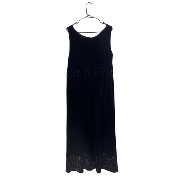 Vintage Velvet Maxi Dress 16 Black Sleeveless Stretch Whimsigoth Grunge Purple - Picture 3 of 9